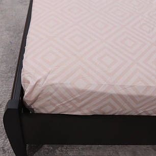 Натяжне щільне простирадло рожеве на гумці двоспальне (140*200*25) бавовняне однотонне ромб персиковий, фото 2