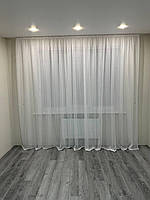Модный готовый льняной тюль на тесьме размер 4м*2.7м белого цвета с серебряными нитками в спальню, гостинную