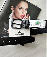 Мужской кожаный ремень Lacoste пряжка black высокое качество