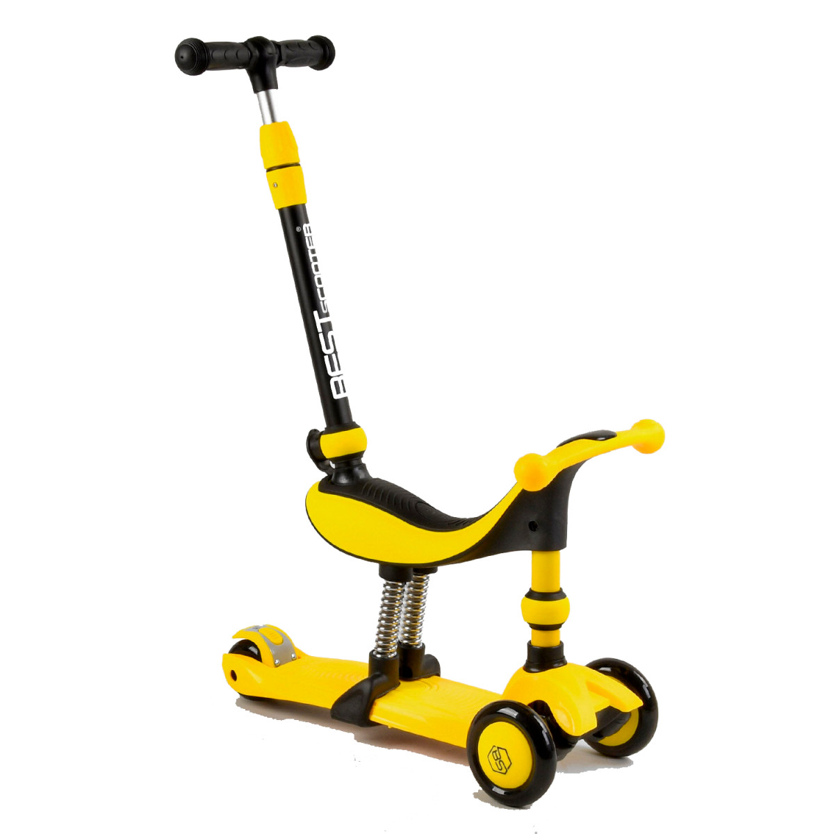 Самокат триколісний 3 в 1 Best Scooter BS-38804 зі світлом, сидінням і батьківською ручкою, Жовтий