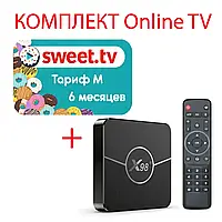 Sweet.TV Тариф M на 6 місяців для п'яти пристроїв + Смарт ТВ приставка X98 Plus 2/16 Гб Smart TV Box Android 11