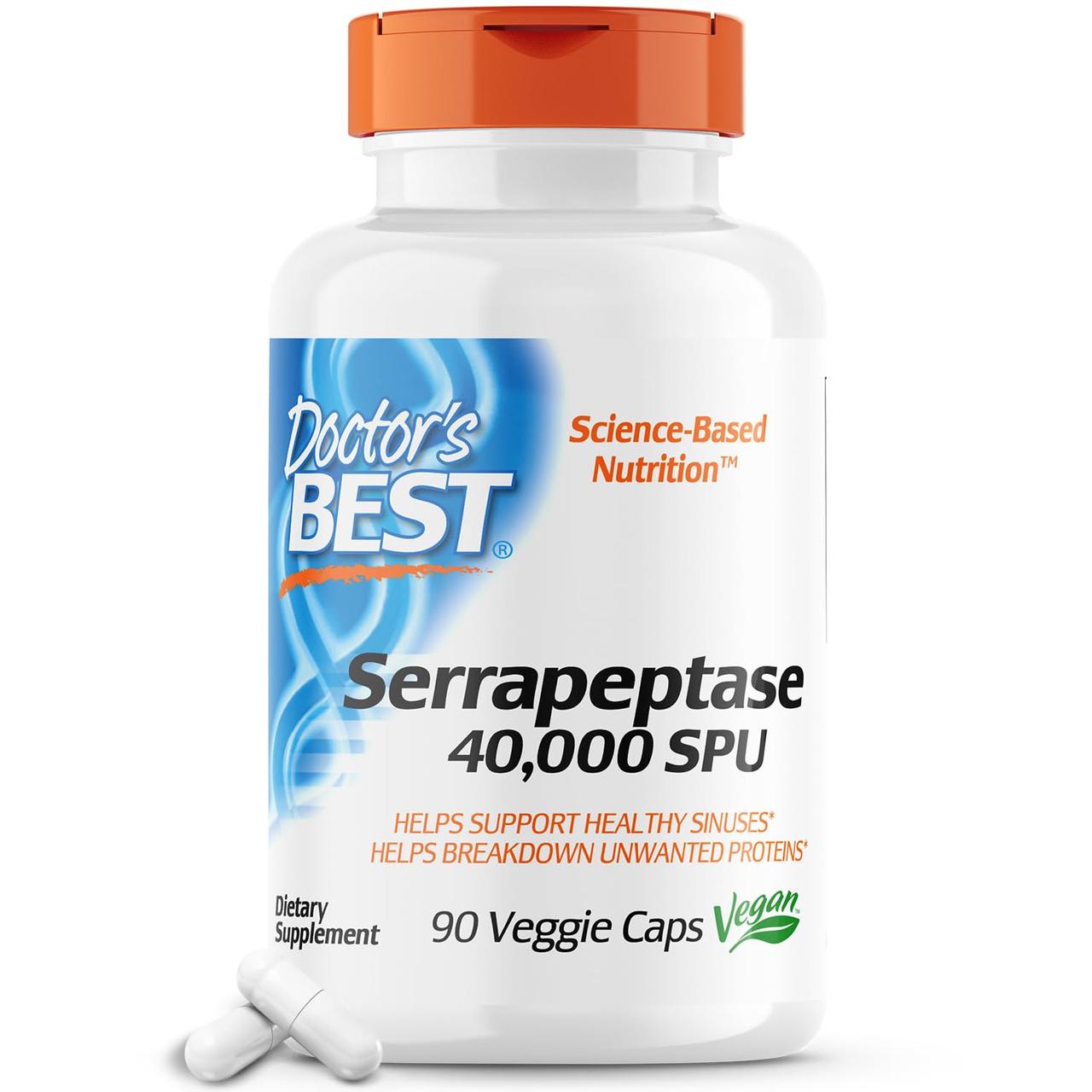 Doctor's Best, серрапептаза Best, 40 000 SPU, 90 вегетаріанських капсул