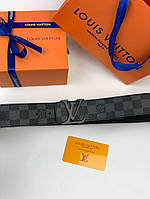 Ремень Louis Vuitton c черной пряжкой LV initials Damier Graphite r112 высокое качество