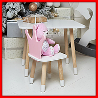 Детский деревянный столик и стульчик для игр, универсальный набор мебели для ребенка стол стул для |это нужно Розово-белый