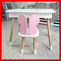 Красивый детский столик для обучения и творчества, комплект детской мебели столик и стульчик деревя |это нужно Розовый