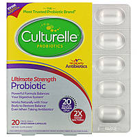 Culturelle, пробиотики, повышенная эффективность, 20 миллиардов КОЕ, 20 вегетарианских капсул для приема один