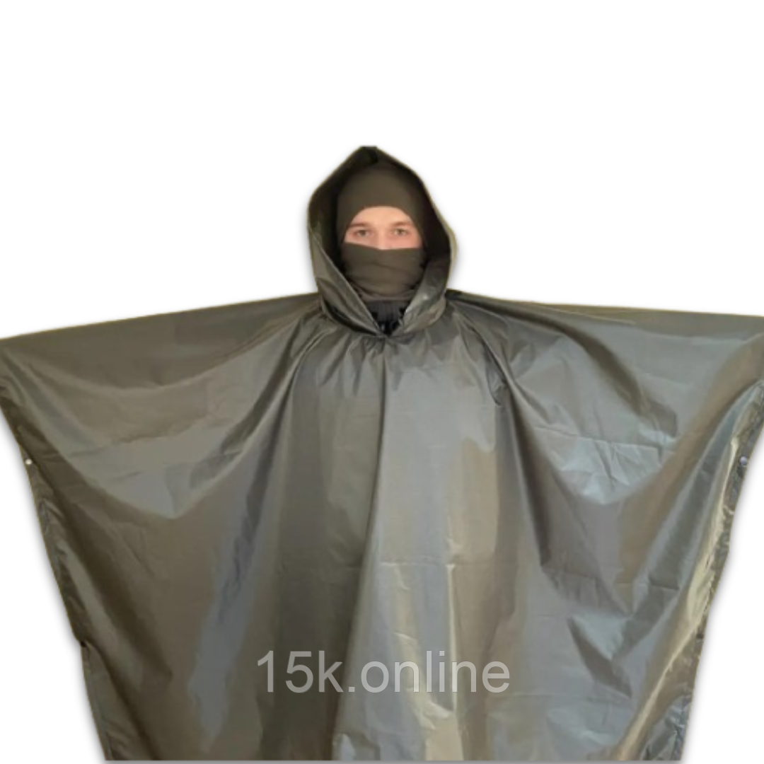 Пончо 3в1 дощовик накидка намет Хаки  пончо-накидка вологозахисна, фото 1