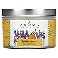 Aroma Naturals, Soy VegePure, свеча для путешествий в жестяной банке, расслабляющая, с лавандой и мандарином,