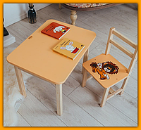 Детский деревянный столик и стульчик для игр, красивый детский столик и стульчик из дерева для |это нужно Желтый
