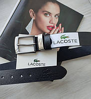 Мужской стильный кожаный ремень Lacoste black высокое качество