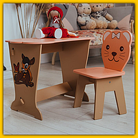 Детский деревянный стол стул с ящиком для занятий и игр малышу, набор детской красивой мебели для |это нужно Персиковый