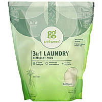 Grab Green, стиральный порошок в капсулах 3-в-1, ветивер, 60 загрузок, 0,9 кг (2 фунта)