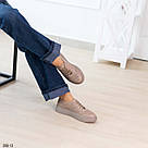 Шкіряні жіночі кеди бежевого кольору на бежевій підошві, фото 9