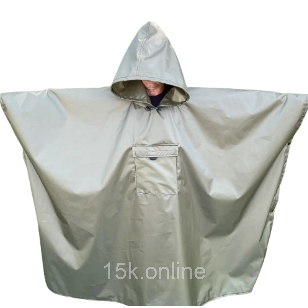 Пончо дощовик чоловічий хакі плащ палатка 3 в 1 з кишенею спереду, фото 1