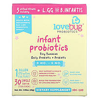 LoveBug Probiotics, пробиотики для младенцев в возрасте 0 6 месяцев, 1 млрд КОЕ, 30 пакетиков в индивидуальной