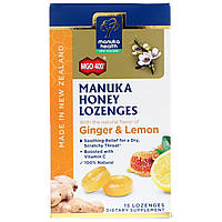Manuka Health, Льодяники з медом Manuka, MGO 400+, імбир і лимон, 15 льодяників