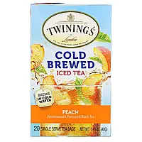 Twinings, холодный чай со льдом, несладкий черный чай, со вкусом персика, 20 чайных пакетиков на одну порцию,