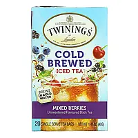 Twinings, холодный чай со льдом, несладкий черный чай, со вкусом ягод, 20 чайных пакетиков на одну порцию,