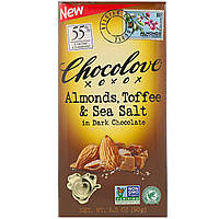 Chocolove, черный шоколад с миндалем, тоффи и морской солью, 55% какао, 90 г (3,2 унции)