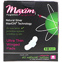 Maxim Hygiene Products, Ультратонкие подушечки с крылышками, натуральная технология Силвер МаксиON, супер, 10