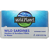 Wild Planet, Дикие сардины, филе без кожи и костей в воде, 120 г (4,25 унции)