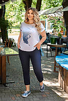 Костюм жіночий батальний із софту футболка і брюки, фото 4