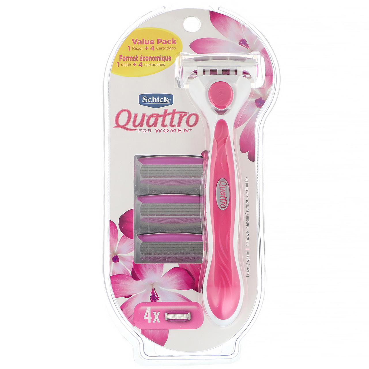 Schick, Quattro For Women, 1 бритва, 4 касети