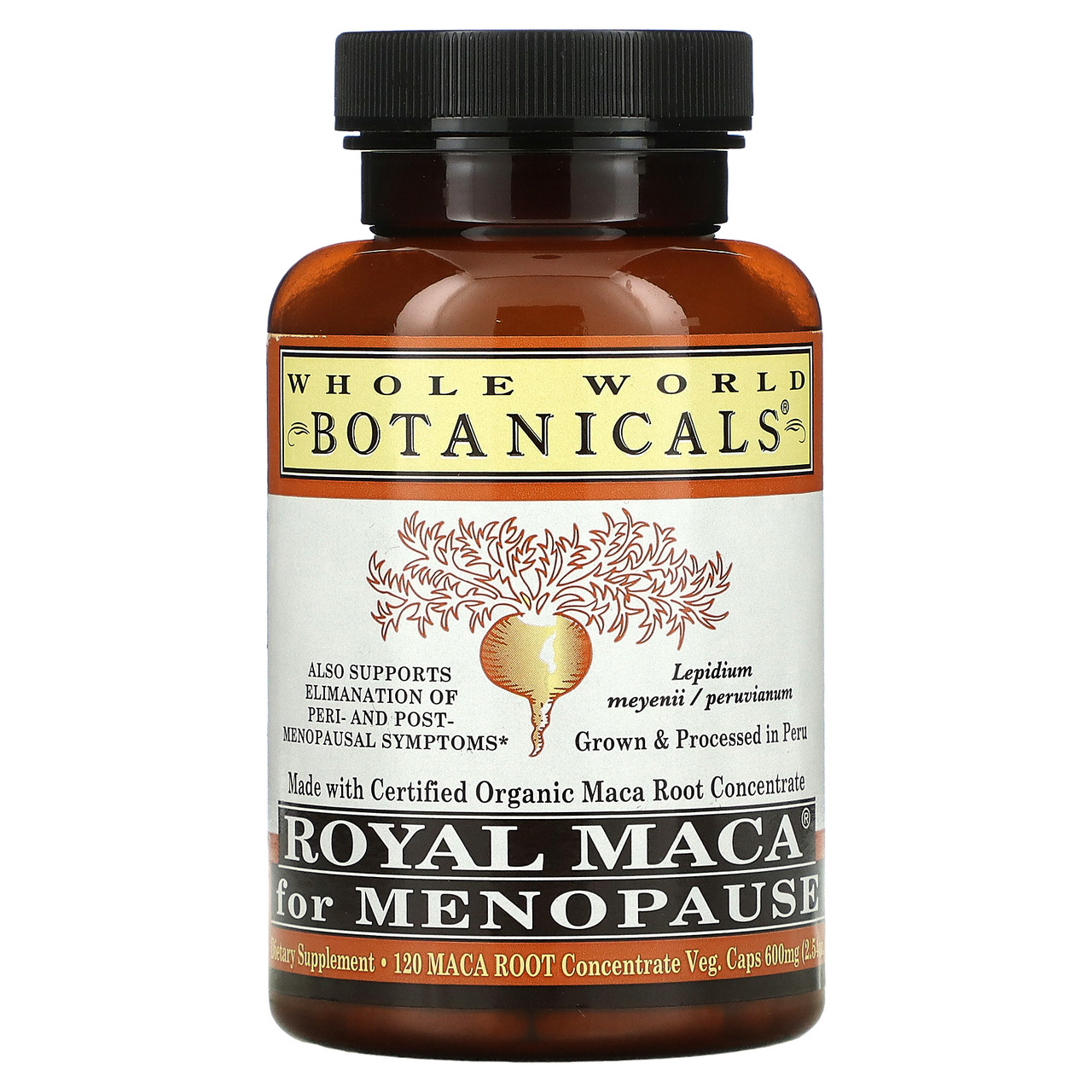 Whole World Botanicals, Royal Maca®, королевская мака для приема при менопаузе, 500 мг, 120 вегетарианских - фото 1 - id-p2193437208