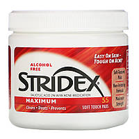Stridex, Одношаговое средство салфетки от угрей, максимальная сила, без спирта, 55 мягких салфеток Киев