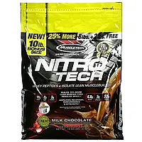 Muscletech, Nitro Tech, сывороточные пептиды и изолят для наращивания мышечной массы, молочный шоколад, 4,54