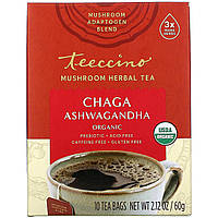 Teeccino, чай из грибов и трав, органическая чага, ашвагандха, «Жидкий ирис», без кофеина, 10 чайных