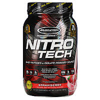 Muscletech, Nitro-Tech, сывороточный изолят + смесь для роста сухой мышечной массы, клубничный вкус, 907 г