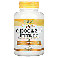 Super Nutrition, SimplyOne, C-1000 и цинк для иммунитета, 120 вегетарианских капсул