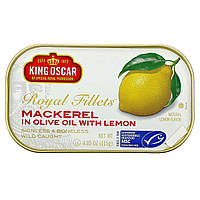 King Oscar, Royal Fillets, скумбрия в оливковом масле с лимоном, 115 г (4,05 унции)