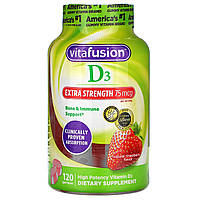 VitaFusion, Витамин D3 повышенной силы действия, поддержка костей и иммунитета, натуральный клубничный вкус,