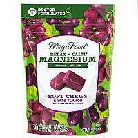 MegaFood, жевательные таблетки с магнием для успокоения и расслабления, виноград, 30 жевательных таблеток в
