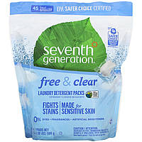 Seventh Generation, Пакеты с моющим средством для стирки, бесплатные и прозрачные, 45 упаковок, 31,7 унции