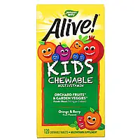 Nature's Way, Alive! комплекс мультивітамінів для дітей, зі смаком апельсина та ягід, 120 жувальних таблеток