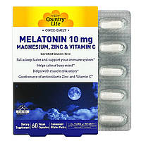 Country Life, Мелатонин, 10 мг магния, цинка и витамина C, 60 веганских капсул CLF-01713 Киев
