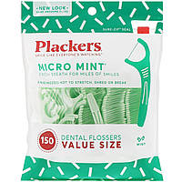 Plackers, Micro Mint, зубочистки с нитью, экономичная упаковка, мята, 150 шт.