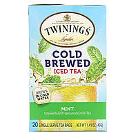 Twinings, холодный чай со льдом, несладкий зеленый чай, вкус мяты, 20 индивидуальных чайных пакетиков, 40 г