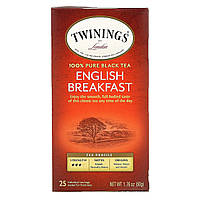 Twinings, 100% чистый черный чай «Английский завтрак», 25 чайных пакетиков, 50 г (1,76 унции)