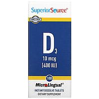 Superior Source, MicroLingual, Витамин D3, 400 IU, 100 таблеток