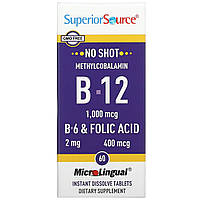 Superior Source, метилкобаламин (витамин B-12), витамин B-6 и фолиевая кислота, 60 быстрорастворимых таблеток