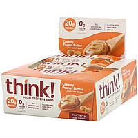 Think !, Протеиновые батончики с высоким содержанием протеина, с арахисовой крем-пастой, 10 батончиков,по 60 г
