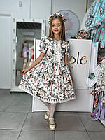 Праздничное детское платье в цветочек с кружевом