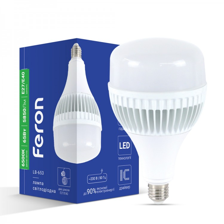 Світлодіодна лампа Feron LB-653 65Вт Е27-E40 6500K 5850Лм 120х212 мм