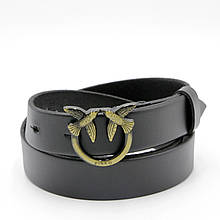 Ремінь чорний зі шкіри для штанів, Жіночий пояс Pinko з круглою золотистою пряжкою топ