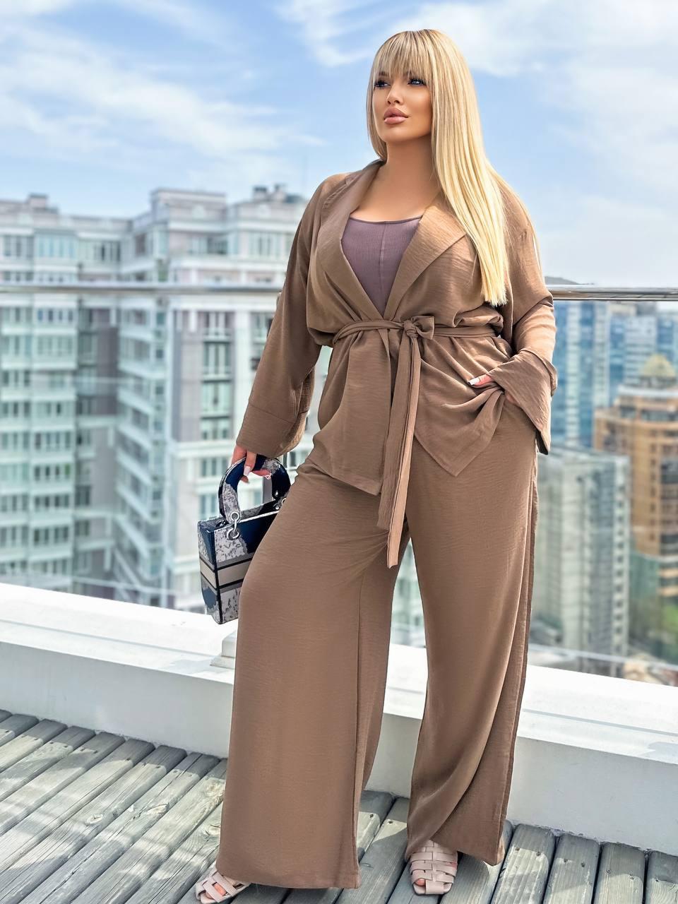 Костюм жіночий двійка з креп-жатки великого розміру, фото 1