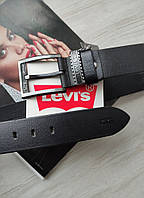 Мужской кожаный ремень ширина 4.3 см Levis black высокое качество